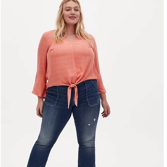 Torrid peach woven tie front bohemian blouse 4X - Picture 1 of 9